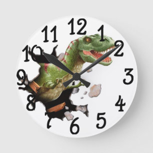 Ronde Dinosaur T-Rex Chambre Salle De Jeu Mur Horloge