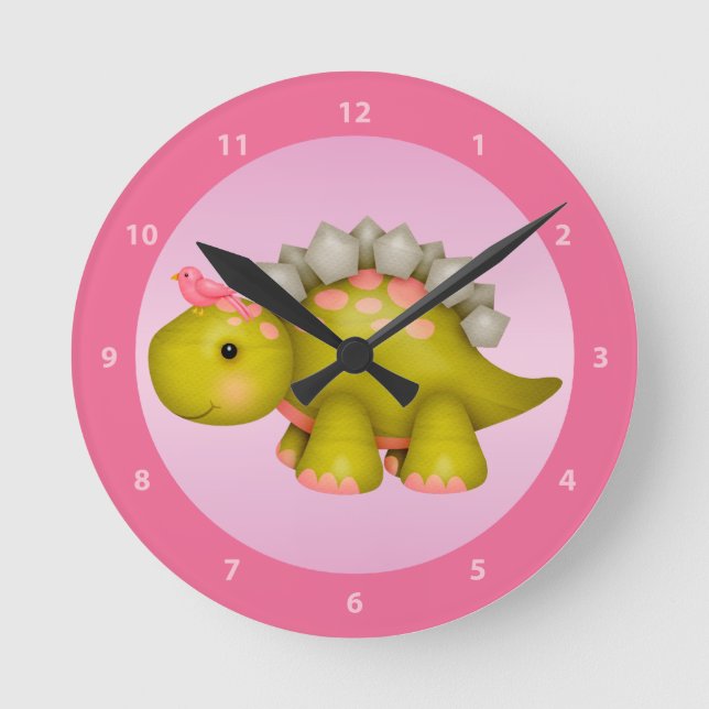 Ronde Dinosaure mignon de Stegosaurus et horloge rose (Recto)