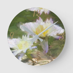 Ronde Eau Blanche Florale Lies Mur Acrylique Horloge