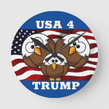 ÉLECTION "USA 4 TRUMP" CARTOON EAGLE HORLOGE