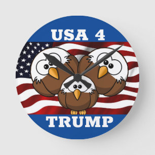 RONDE ÉLECTION "USA 4 TRUMP" CARTOON EAGLE HORLOGE