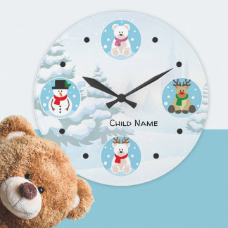 Ronde Enfant mignon hiver Wonderland Noël rond Horloge