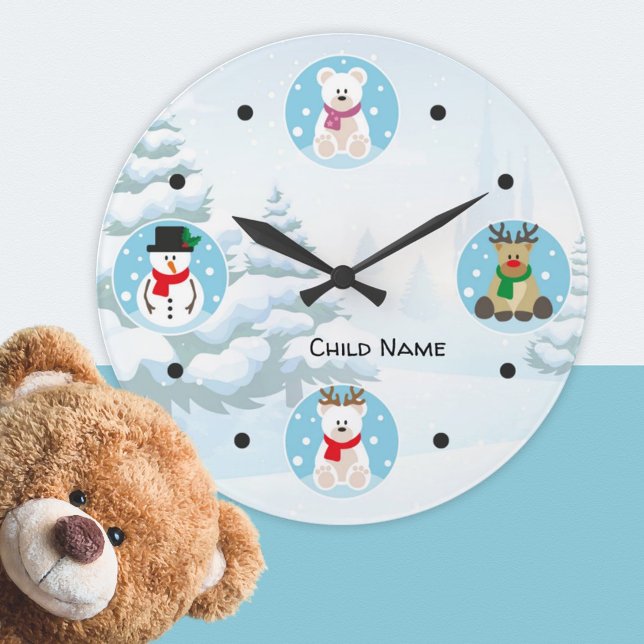 Ronde Enfant mignon hiver Wonderland Noël rond Horloge (Créateur téléchargé)
