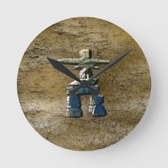 Ronde Esquimau inuit Inukshuk & Horloge de texture rock  (Recto)