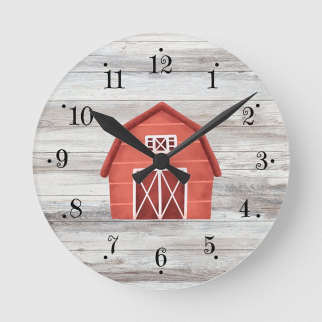 Ronde Ferme Maison Rouge Grange Avec Faux Bois Horloge M (Recto)