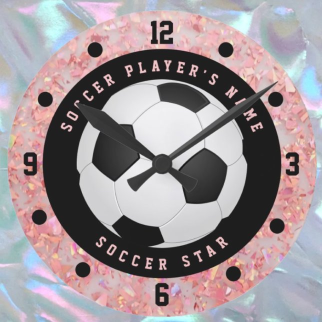 Ronde Filles roses Personnalisées Football Ball Horloge  (Créateur téléchargé)