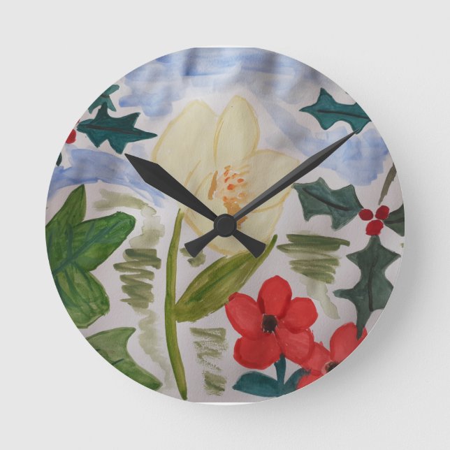 Ronde Fleurs d'hiver et horloge Holly (Recto)