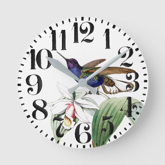 Ronde Fleurs d'oiseaux de colibri Grand nombre Horloge m (Recto)