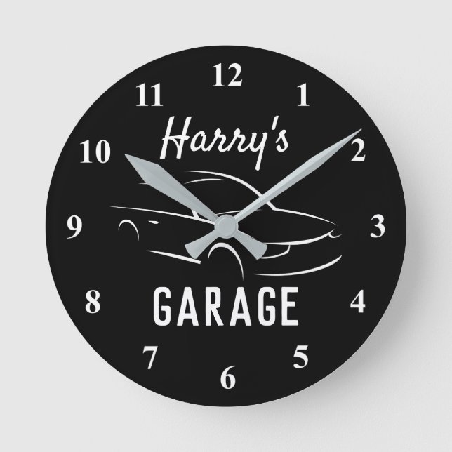 Ronde Garage en noir et blanc personnalisé horloge de la (Recto)