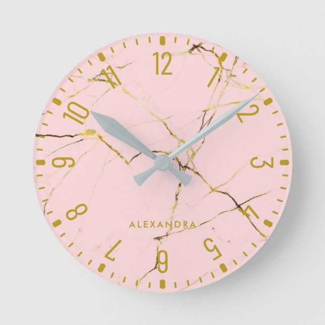 Ronde Glam Faux Rose Gold Look Marble Round Horloge (Recto)