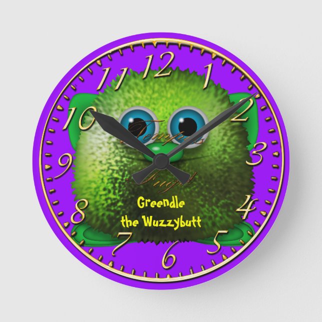 Ronde Greendle the Wuzzybutt - Horloge amusante pour enf (Recto)