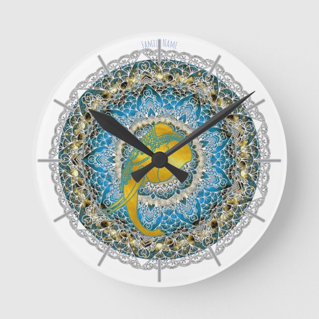 Ronde Henna Elephant Mandala Ganesha Mindfult Horloge (Recto)