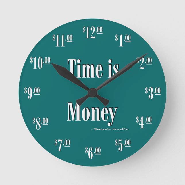 Ronde Heure est Argent Horloge - Texte blanc sur vert (Recto)