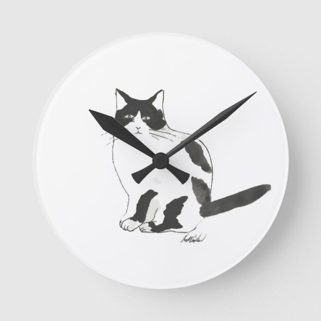 Ronde Horloge à chat noir et blanc (Recto)