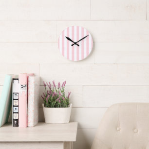 Ronde Horloge à rayures rose et blanc