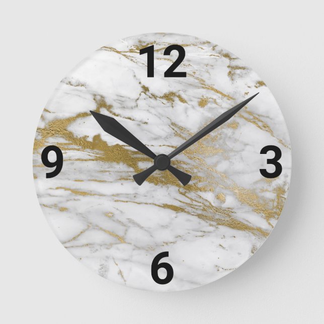 Ronde HORLOGE Abstrait MUR or blanc inspiré du marbre (Recto)
