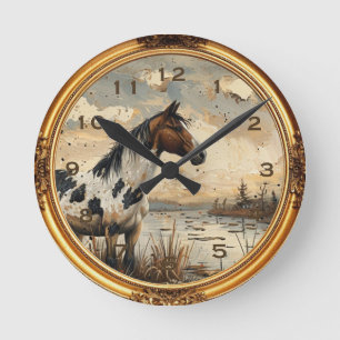 Ronde Horloge américaine Mustang Wild Horse Occidentale