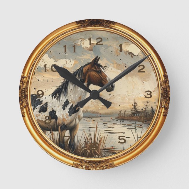 Ronde Horloge américaine Mustang Wild Horse Occidentale (Recto)