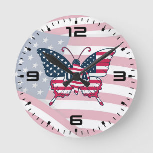 Ronde Horloge American Flag Butterfly Design-62616