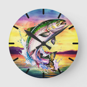 Ronde Horloge arc-en-ciel truite sautante colorée