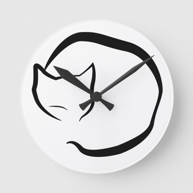 Ronde Horloge avec chat couché en quatre lignes (Recto)