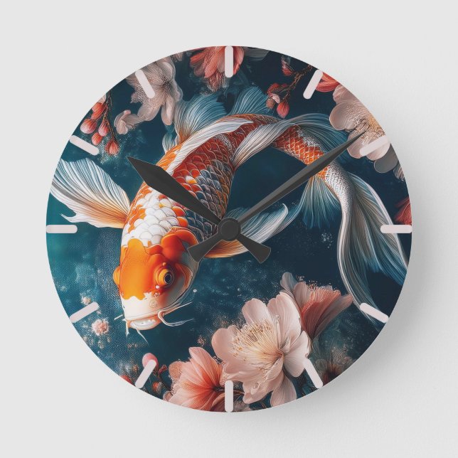Ronde Horloge avec de beaux poissons Koi (Recto)