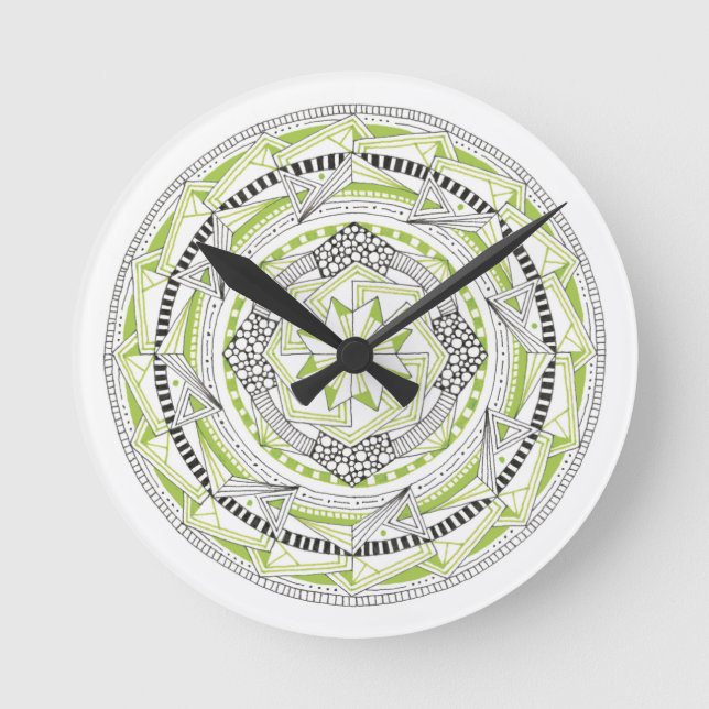 Ronde Horloge avec Mandala originale Inspiré Design Vert (Recto)