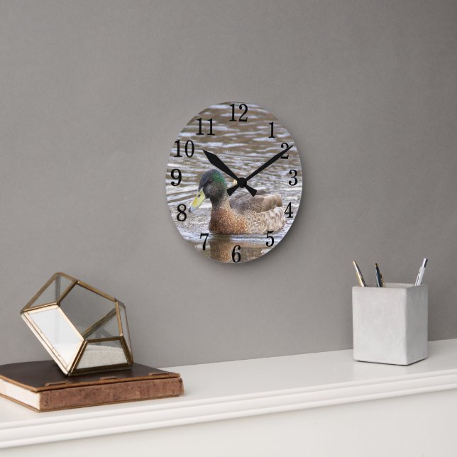 Ronde Horloge avec photo de canard colvert (Bureau)