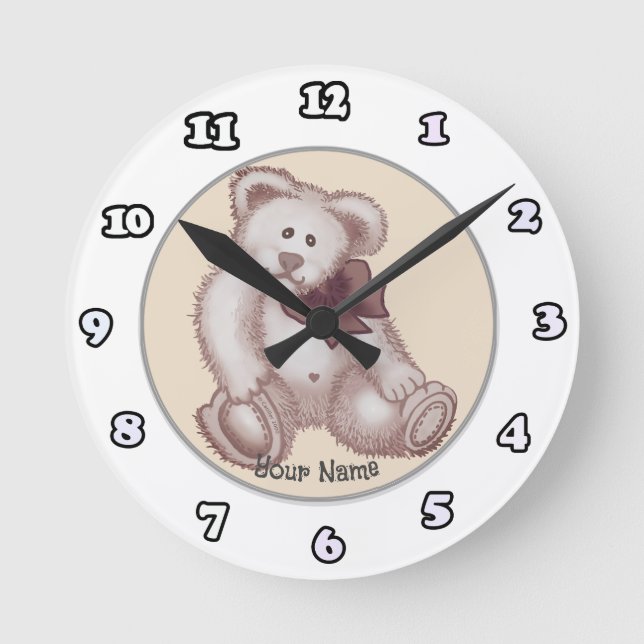 Ronde Horloge bébé ours en peluche (Recto)