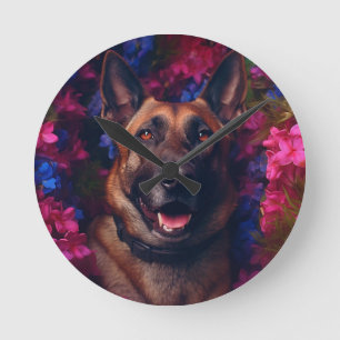 Ronde Horloge Berger Allemand dans une Couronne de Fleur