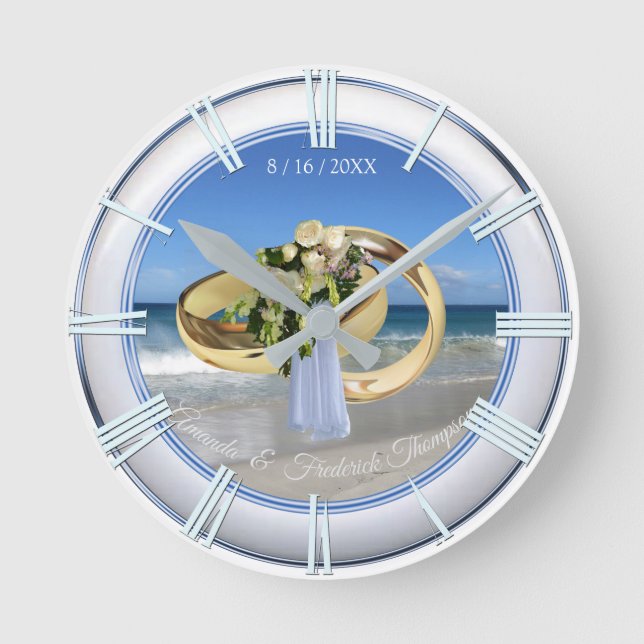 Ronde Horloge Cadeau De Mariage De Plage (Recto)