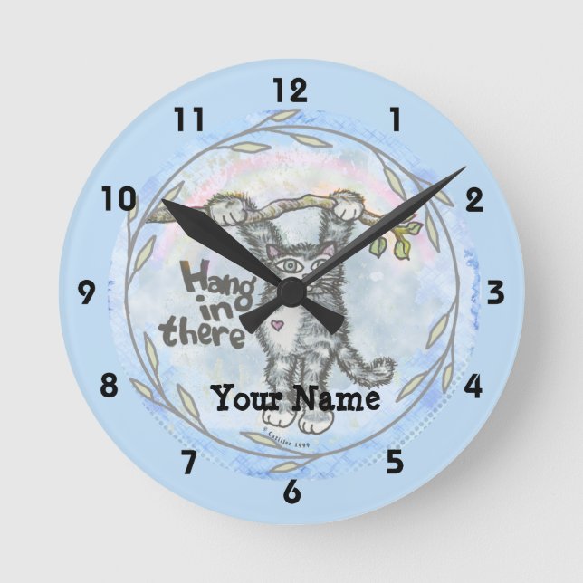 Ronde Horloge chat personnalisée avec nom (Recto)