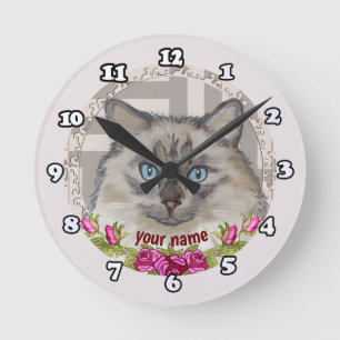 Ronde Horloge Chats Ragdoll Roses