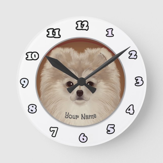 Ronde Horloge chien Pomeranian (Recto)