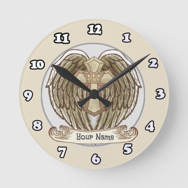 Ronde Horloge chrétienne à couronne croisée d'ailes (Recto)