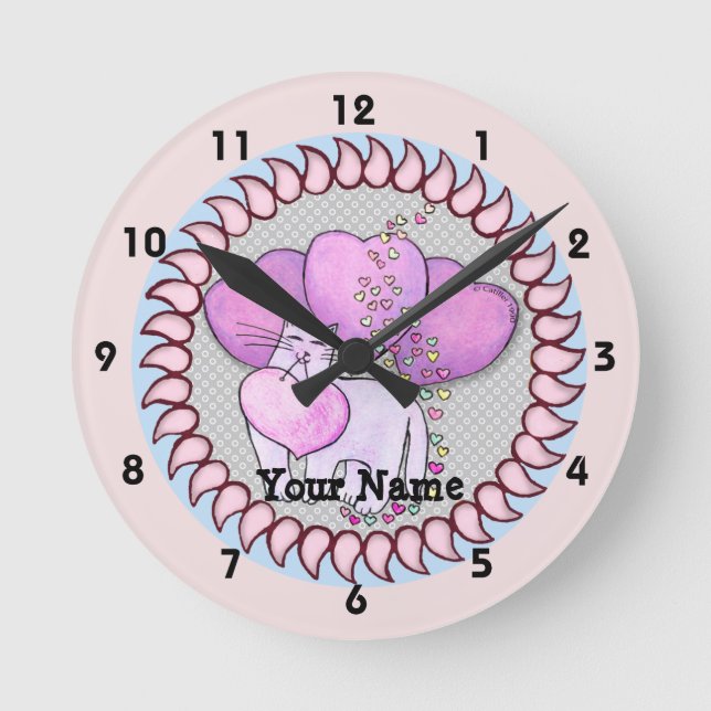 Ronde Horloge Coeur Amour Chat (Recto)