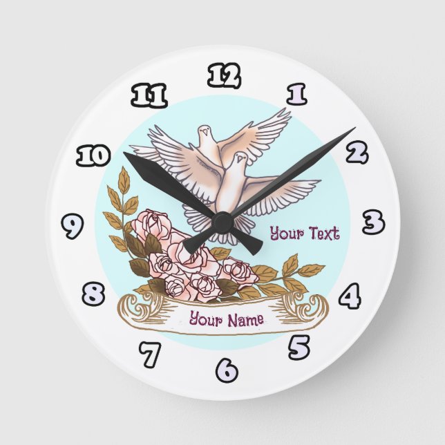 Ronde Horloge Colombes et Roses (Recto)