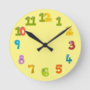 Ronde Horloge cool avec animaux sur jaune pour la chambr