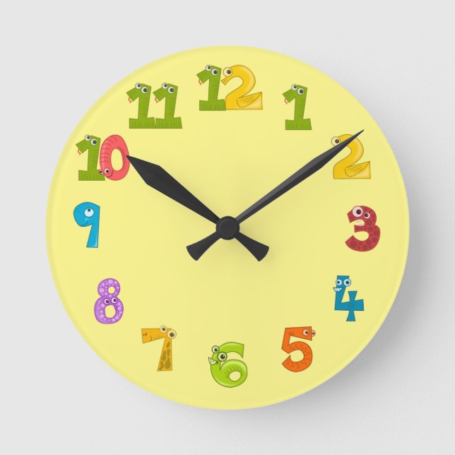 Ronde Horloge cool avec animaux sur jaune pour la chambr (Recto)