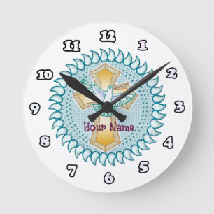 Ronde Horloge Croix chrétienne Holy Dove