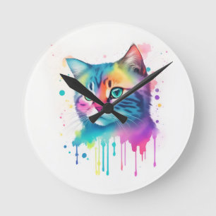 Ronde Horloge d'art de chat coloré