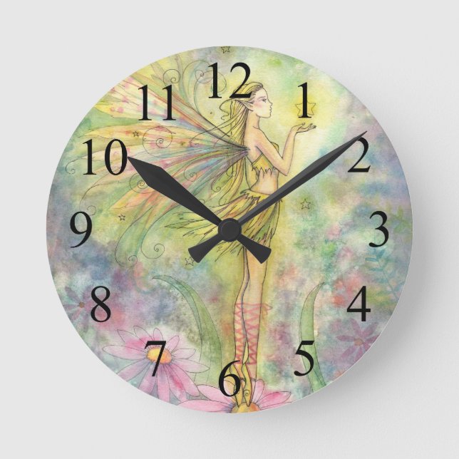Ronde Horloge d'art fantastique de fée étoile dorée (Recto)