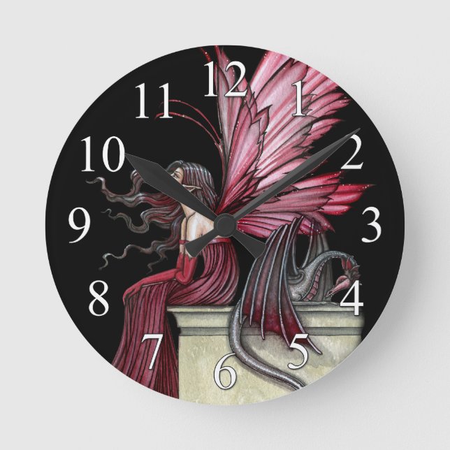 Ronde Horloge d'art gothique Fairy and Dragon Imaginaire (Recto)