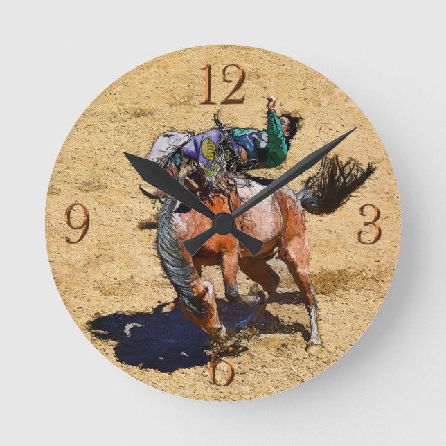 Ronde Horloge de bareback Bronco et Rodeo Cowboy (Recto)