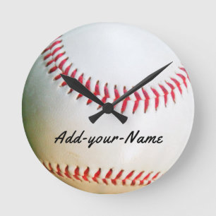 Ronde Horloge de baseball blanche ajoutez votre nom