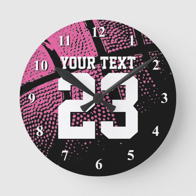 Ronde Horloge de basket rose avec numéro de maillot de s (Recto)