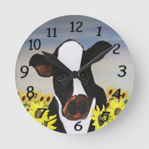 Ronde Horloge de campagne de la vache et des tournesols