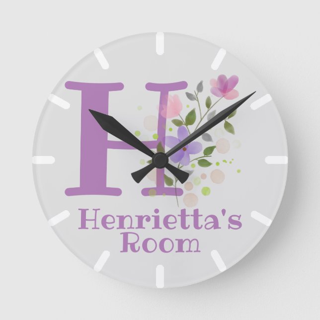 Ronde Horloge de chambre d'enfant avec nom et initiale (Recto)