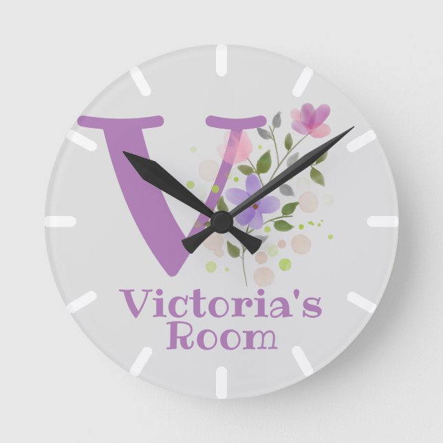 Ronde Horloge de chambre d'enfant avec nom et initiale (Recto)