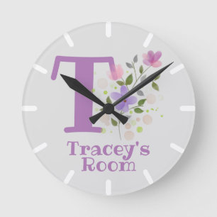 Ronde Horloge de chambre pour enfants avec nom et initia